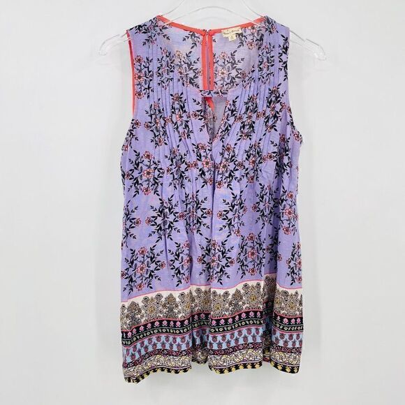 Hem & Thread Tops - Hem & Thread Size Small Purple Boho Floral Pleated Sleeveless Blouse Top